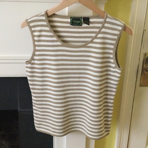 Vintage Nicaya Sleeveless Sweater Shell Tank Striped Tan & White - Sz Medium - Picture 1 of 8